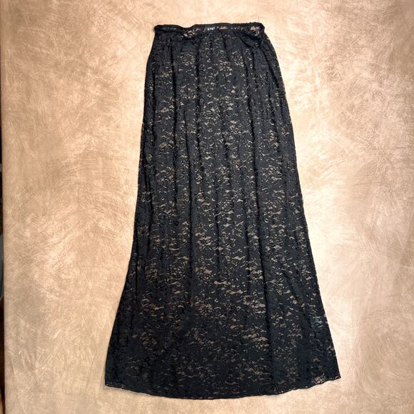 APE the Label Sheer Mesh Floral Lace Maxi Slip Skirt Black Whimsigoth Witchy - Picture 1 of 7